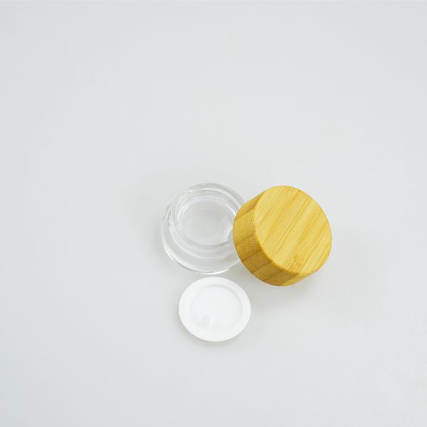 5g Frosted Clear Glass Jar con tapa de madera de bambú Mantenga su crema facial cosmética fresca