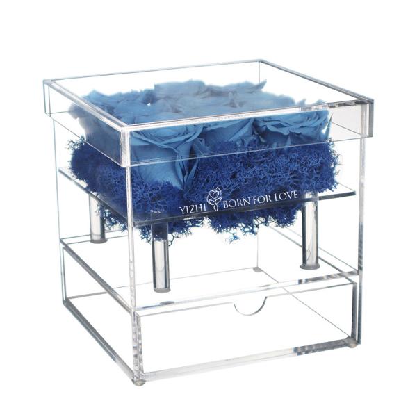 Acrylic Blue Exquisite Nine Eternal Roses Preserved Flowers For Valentine'S Day Gift