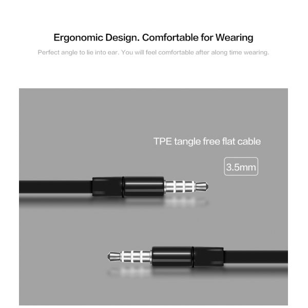IPX2 3.5mm Wired Earphone With Microphone Metal Earbuds TPE Flat Cable