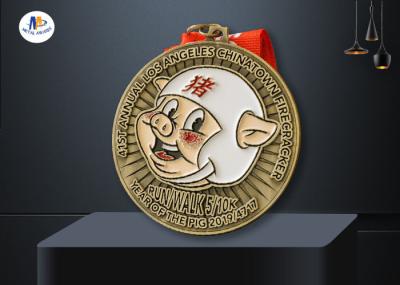 5K Running Race Medal With Pig Relief Antique Gold Plating Both Side Design