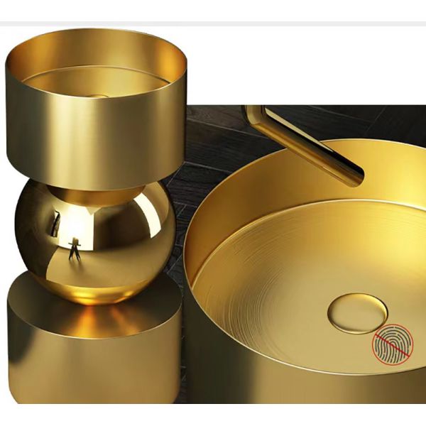 Cylindrical Bathroom Freestanding Basin Modern Style Brushed Gold Color