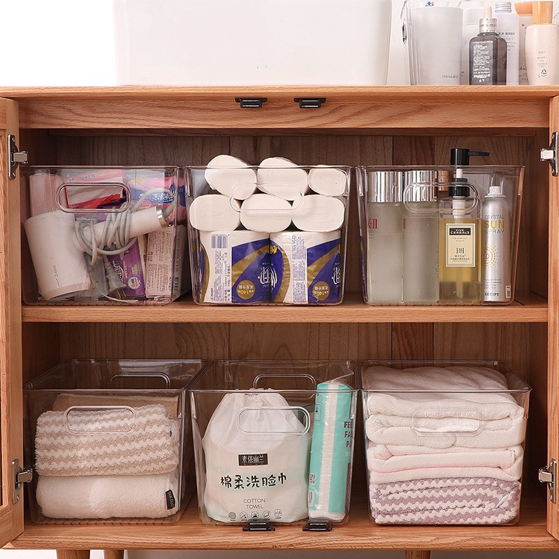 Desktop Acrylic Transparent Cosmetic Mask Storage Box Bathroom Bathroom Oversized Handle Storage Basket