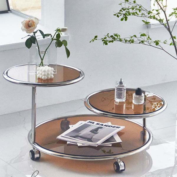 Modern EUROPEAN Design Glass Top Coffee Table with Rotating Function and PU Leather Cover