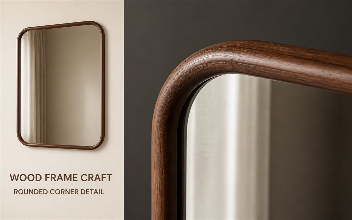 Rounded Rectangle Wood Frame Wall Mirror with 5MM Copper-free Silver Mirror for Vertical & Horizontal Mount