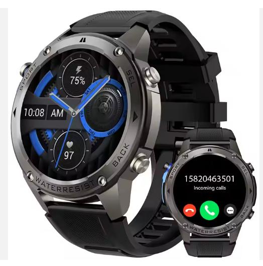 Montre connectée homme 500 mAh 1,43 pouces AMOLED 5ATM étanche Fréquence cardiaque Sport en extérieur Smartwatch