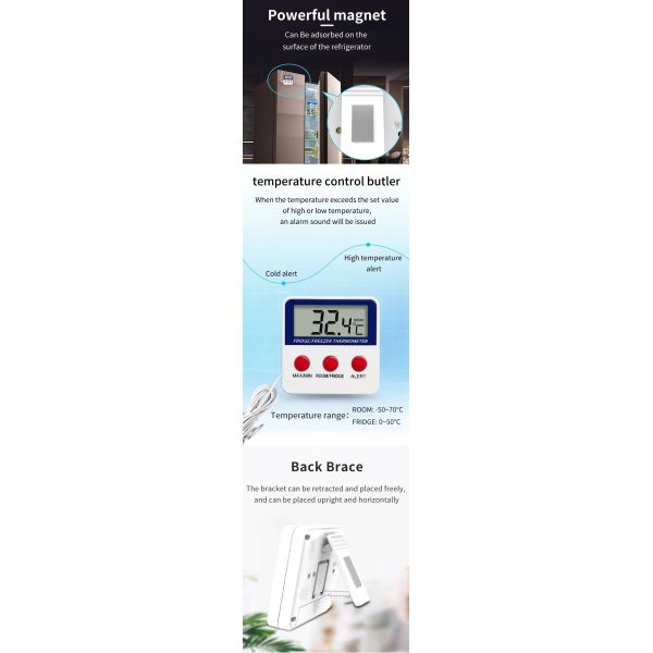 DTH-80 Digital Refrigerator Temperature Gauge Monitor Mini Digital LCD Probe Fridge Freezer Thermometer