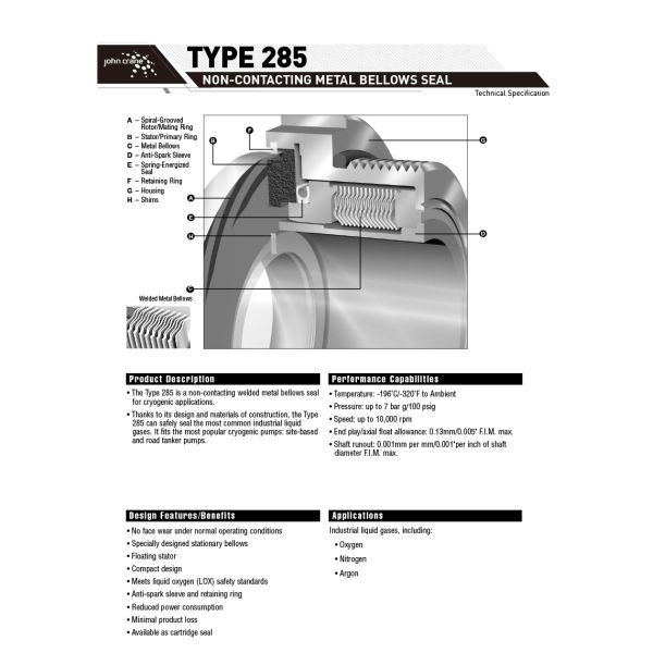 John Crane Type 285 Dry Gas Seals Metal Bellows Mechanical Seal