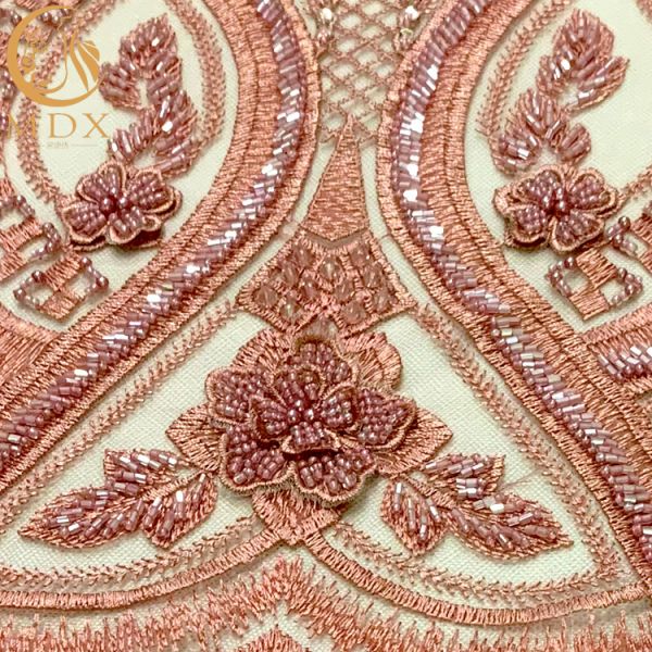 Embroidery Pink 3D Beaded Fabric Sequin Lace For Women Dress