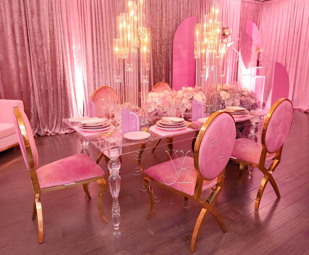 Modern Pink Velvet Dining Chair with Carved Rose Back Stainless Steel Metal Furniture for Outdoor Apartment Villa Hotels Events