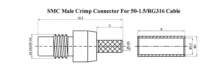 50 Ohm SMC Connector RF Crimp Style Connectors ODM SMC-C-J-1.5 For Rg316
