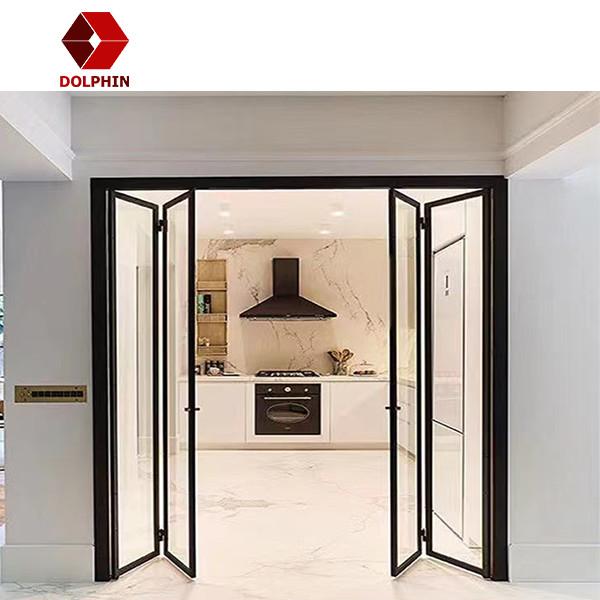 European Style Black Aluminum Bi Fold Doors Glass Folding Door Customized Size