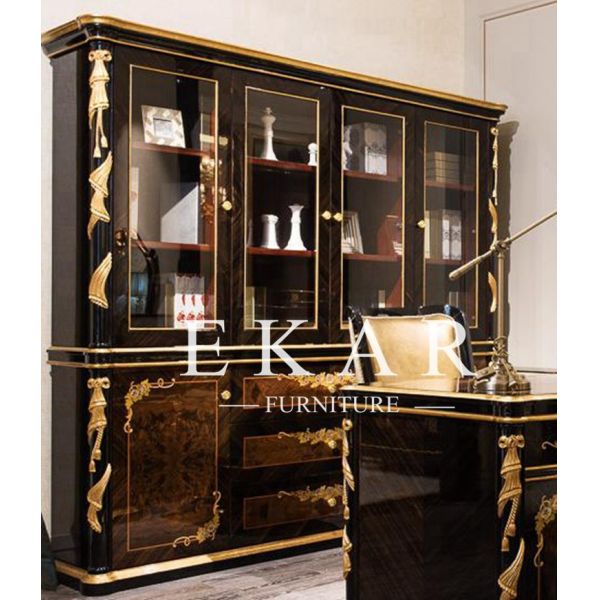 Vintage Empire Style Solid Wood Bookcase With Glass Doors TJ-029