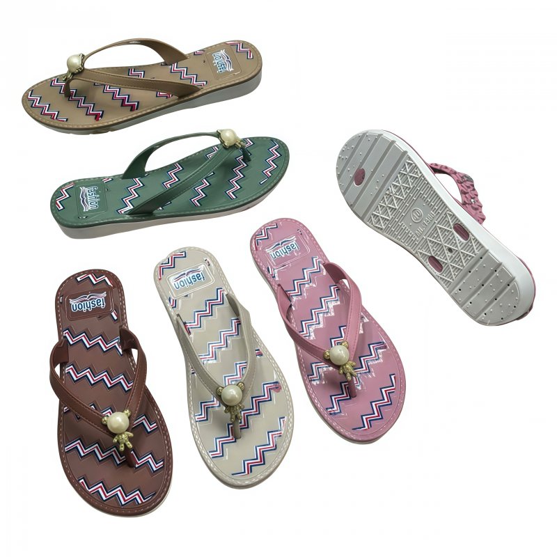 Factory Direct High Quality PVC Women 3D Rose Flip Flops, Chevron Print Non-slip Durable Beach Slippers