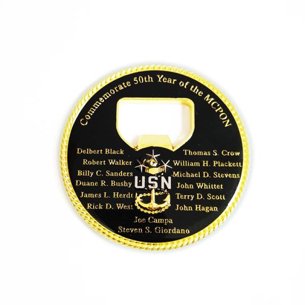 Zinc Alloy 3D Epoxy Coated Metal Bottle Openers 75mm USN Style Gold And Nickel Finish