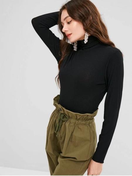 Blank Open Back Long Sleeve Ribbed Turtleneck Crop Top