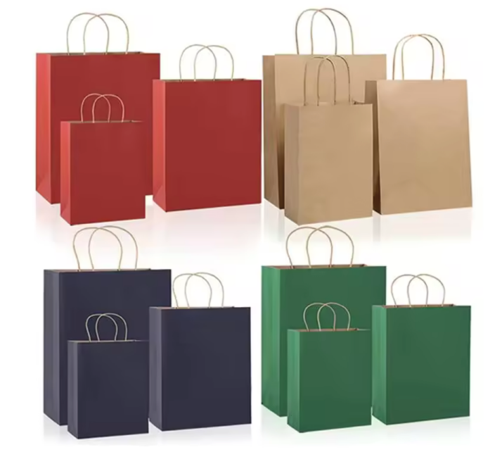 Custom Logo Printed Brown Kraft Shopping Bags for Food Delivery & Takeout with Handles