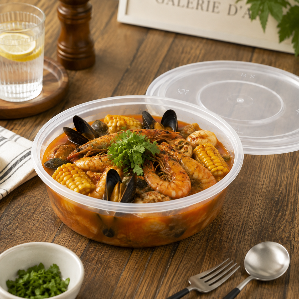Fitted Lid Disposable Food Bowls 2500ml Extra Thick PP Meal Prep Container