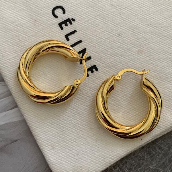 Lujoso arete de acero inoxidable de 18 caras, con gancho de oro, para mujeres.