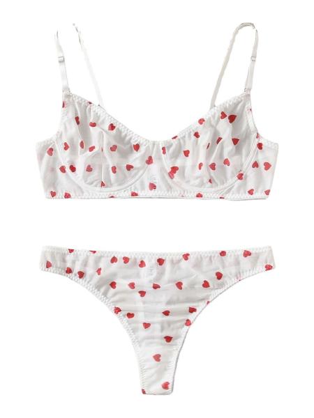 Cute Lingerie Cosplay Underwear Motorcycle Costume Heart Printed Sexy Bra And Thong Bike Set