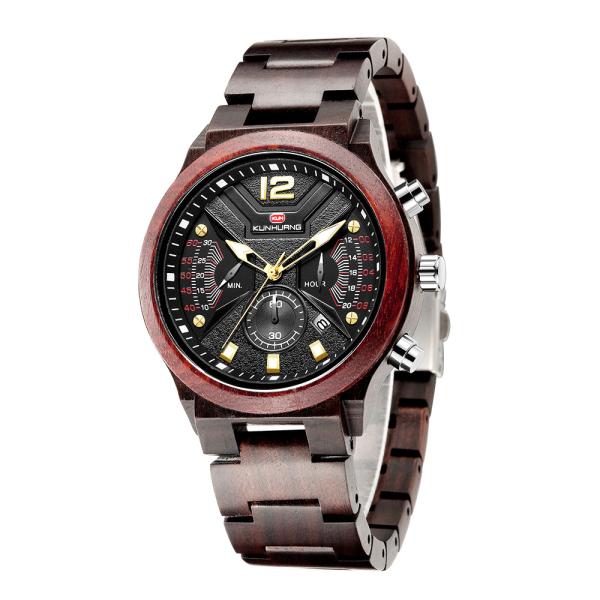 48mm Case Adult Wood Chronograph Quartz Watch