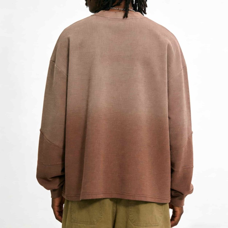 Custom Men Sweatshirts Oversized Vintage Wash Waffle Grid Pullover 300GSM Cotton Sweatshirt