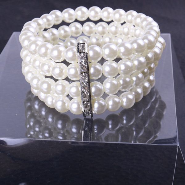 2025 Fashion Multilayer Pearl Jewelry Bracelet Pearl Sliver Plating Stainless Steel Gift Party Bangle
