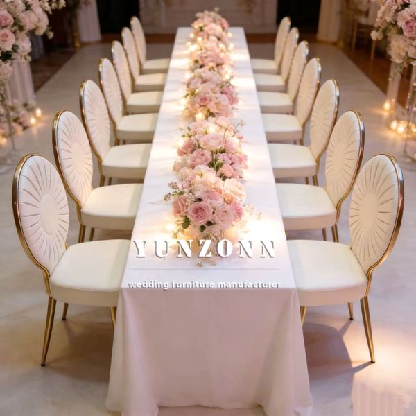 Wholesale Gold Stainless Steel PU Leather Luxury Wedding Chairs for Reception Events