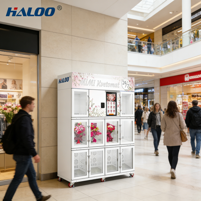 Halo 21.5-inch touch screen flower vending machine with refrigeration and preservation system, made of galvanized sheet material