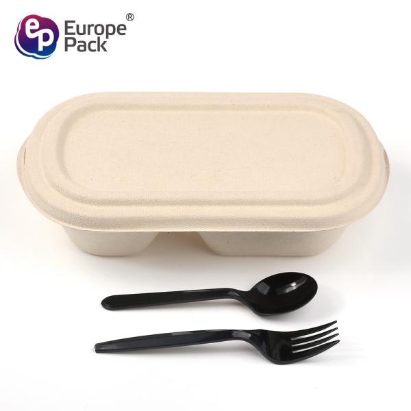 Disposable sugarcane bagasse 850ml, 1000ml 2 compartments food container with lids biodegradable compostable