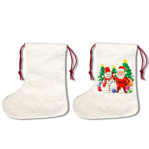 Sublimation Blanks Santa Sack Christmas Stockings Drawstring Bag with Polyester Lining