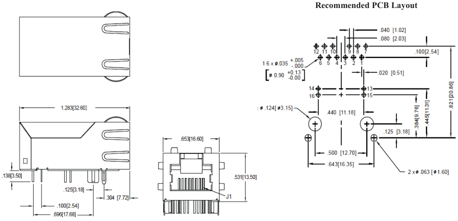 ARJ-146 RJ45 1000 Base-T Jack with Magnetic Module , PoE IEEE802.3af standard