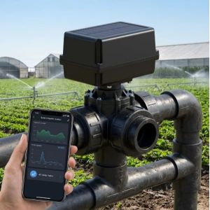 4G Intelligent Solar Powered 3-Way PVC Ball Valve, T-Port Wireless Smart Irrigation Valve for Automated Water Diversion