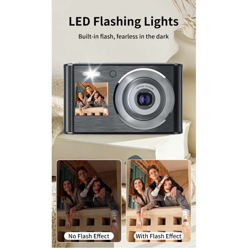 Retro 4K Video Dual Screen Mirrorless Camera 10X Optical Zoom Digital Compact Cameras with Face Priority Anti-Shake for Beginner