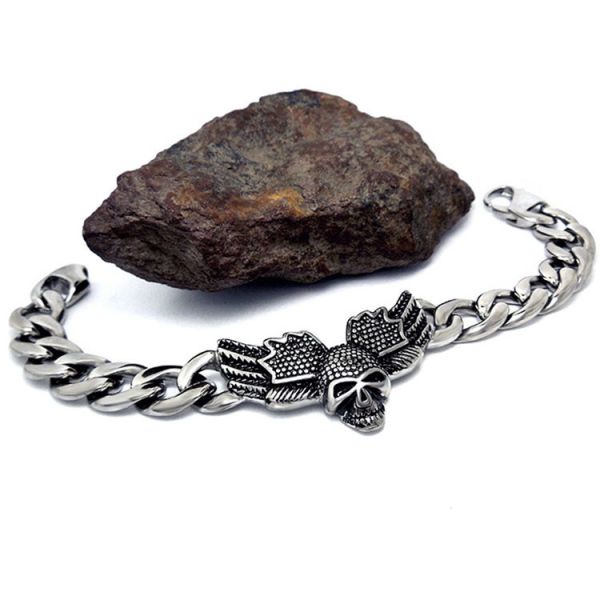 Men's Skull Stainless Steel Curb Chain Bracelet Punk Rock Style (JCE455)