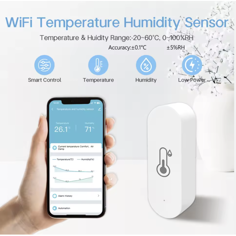 App Support IOS And Android Smart Home Sensors Featuring Operating Temperature Range Minus 10 Celsius To 50 Celsius and Email Alerts for Security