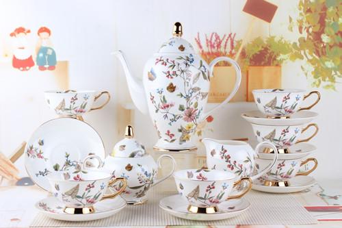 Dishwasher Safe Reusable 21PCS Antique Bone China Tea Cups Saucers