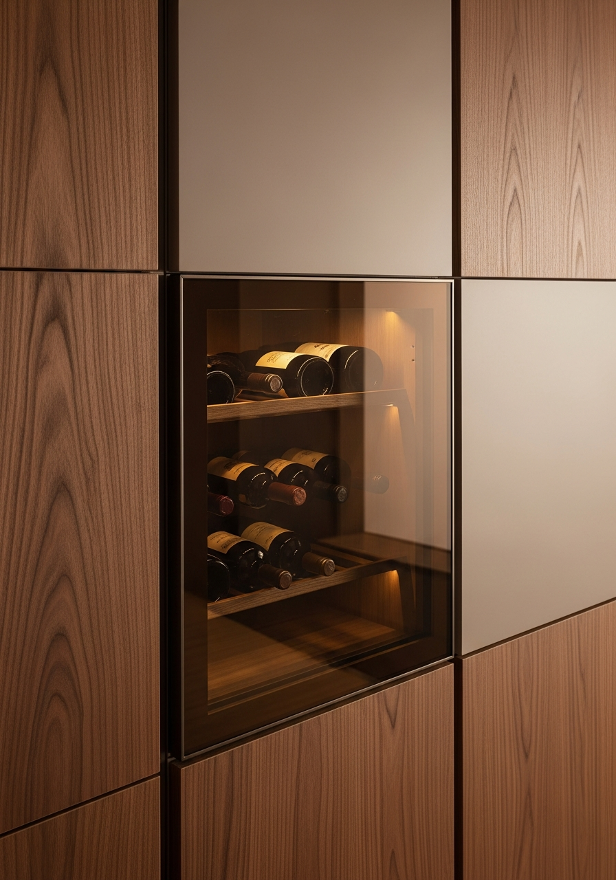 Hotel Walnut Wine Reserve & Climate Cabinet in 304 Stainless Steel