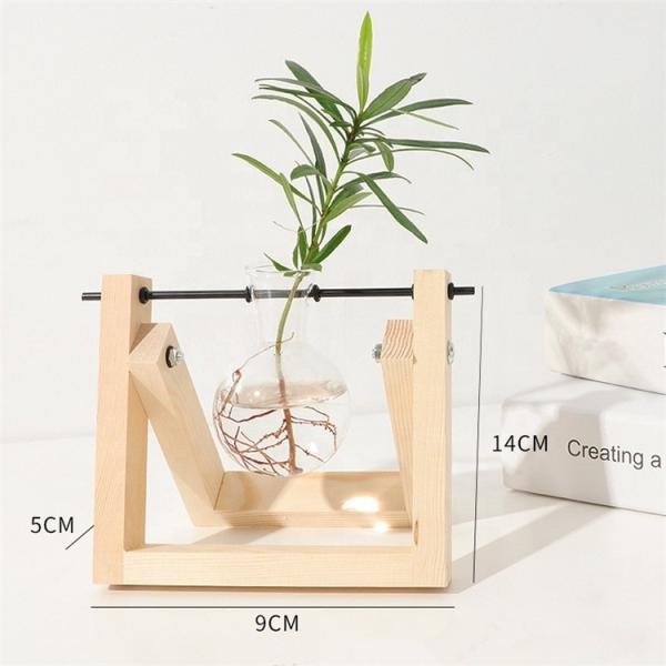 Wholesale Plant Terrarium with Wooden Stand Bulb Glass Vase Retro Tabletop for Hydroponics Home Garden Office Decoration
