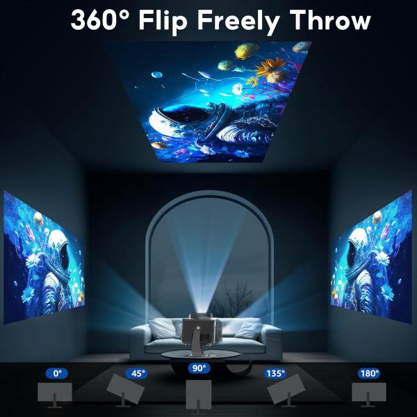 H1 Dark Gray Full HD Flip Dust Free Projector Full Sealed Auto Focus Android Smart Projector