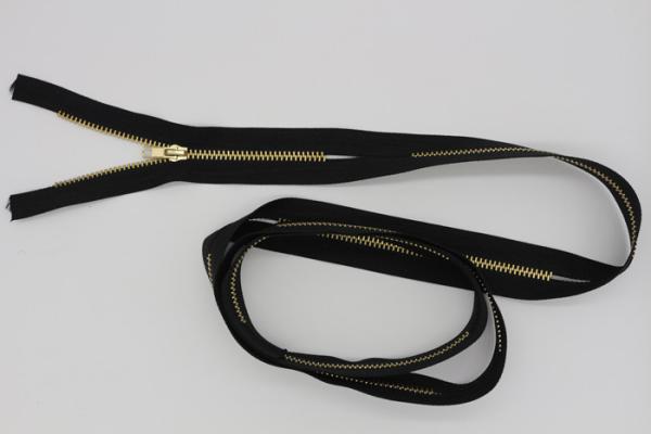 Blackpolyester Tape Brass Zipper By The Yard  , Ykk Type Teeth 24 Inch Open Ended Zip