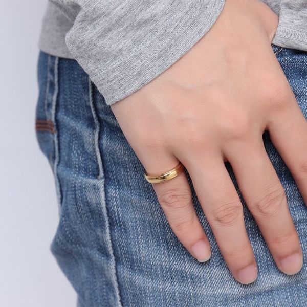 Women Men Gold Wedding Stainless Steel Rings 4mm High Polish Plain Gear Wheel Step Edges