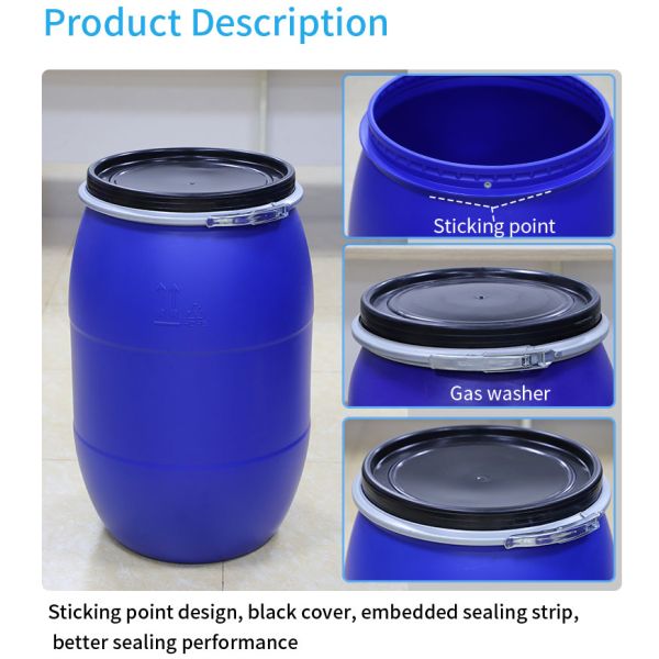 160L HDPE Blue Drum Plastic Chemical Containers With Iron Hoop Ring