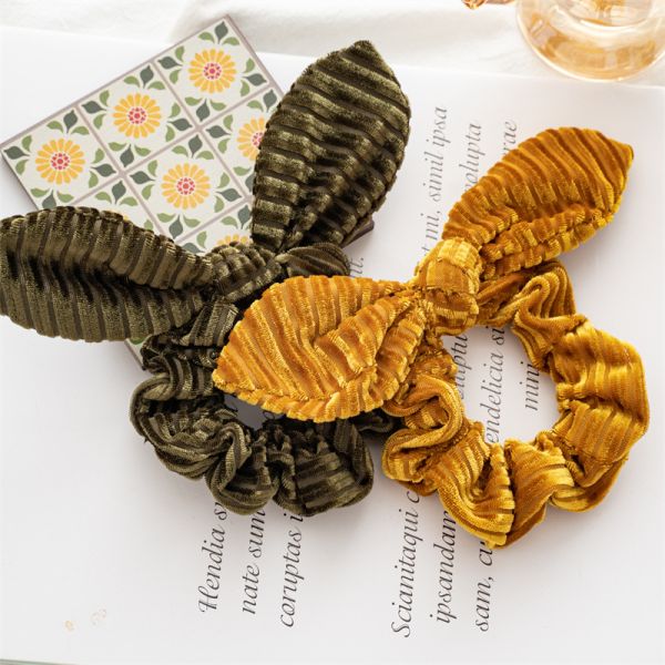 Autumn/Winter plush rabbit ears golden fabric knotty scrunchie Cross border women's hair headdress accessories