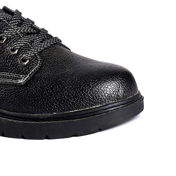 Basic Black Leather Upper Puncture Slip Resistance Breathable Steel Toe Shoes