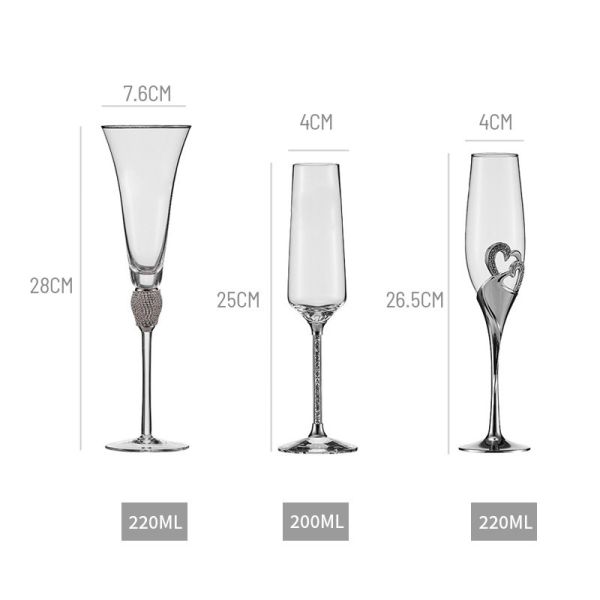 Custom 220ml Gold Rim Diamond Studded Champagne Glasses Flutes For Wedding Party