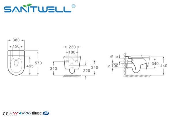 Square p trap Wall Mounted WC washdown closest Tpye 570*380*340 mm Size