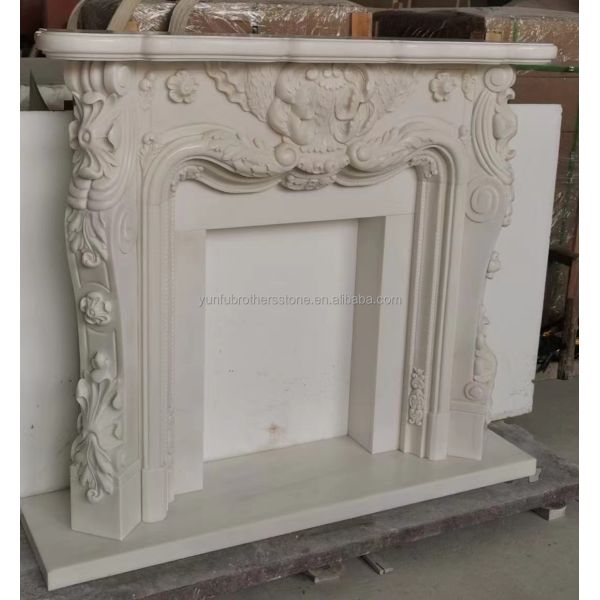 Modern Design White Marble Fireplace Surround for Wall Mounted Installation
