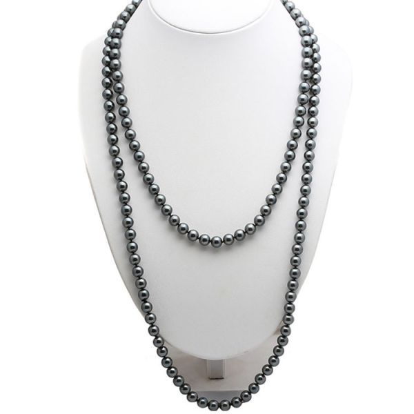 Luxury Black Round 8mm Shell Pearl Sweater Necklace 55 Inches (N08736)
