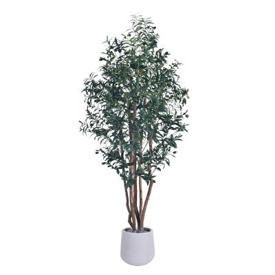 High-End 6FT Faux Olive Tree Indoor Multi Trunk Black Artificial Tree Olive With Natural Wood Trunk For Home Office Mall Decor
