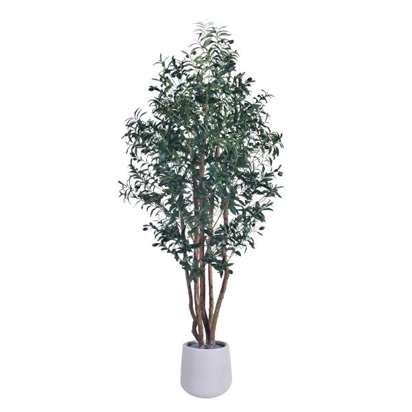 High-End 6FT Faux Olive Tree Indoor Multi Trunk Black Artificial Tree Olive With Natural Wood Trunk For Home Office Mall Decor